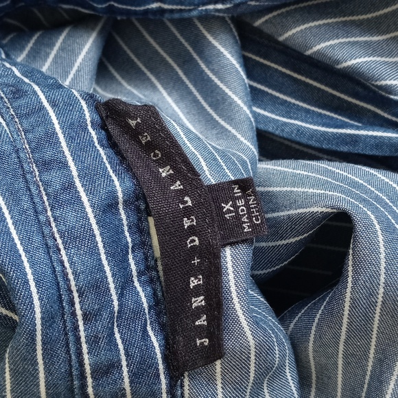 Jane + Delancey Blue White Pinstripe Long Sleeve Button Down Boyfriend Shirt 1X - Picture 2 of 14